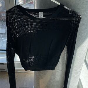 H&M Black Open-Weave Long Sleeve Top